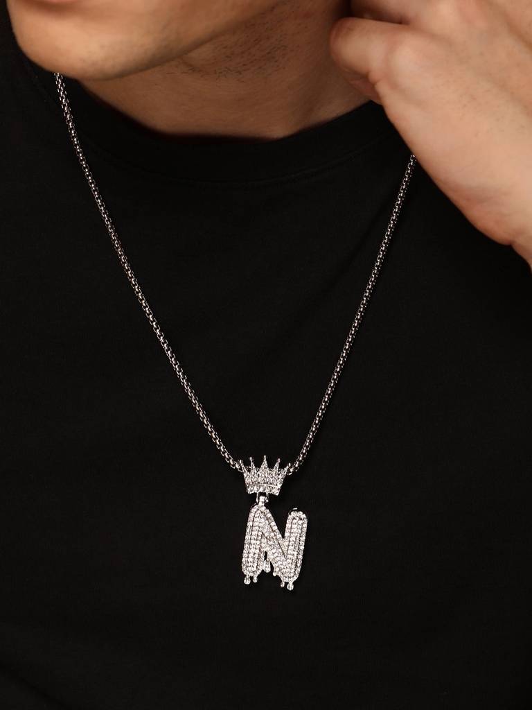 Men'S The Drip Alphabet Pendant Necklace - Metallic Silver : FANC1096-N