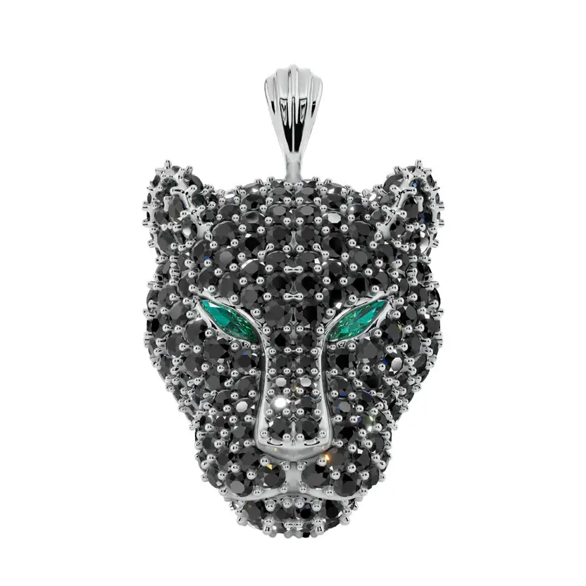 The Midnight Prowler Semi Silver Pendant Necklace : BLKPNTHR-SM-C-W