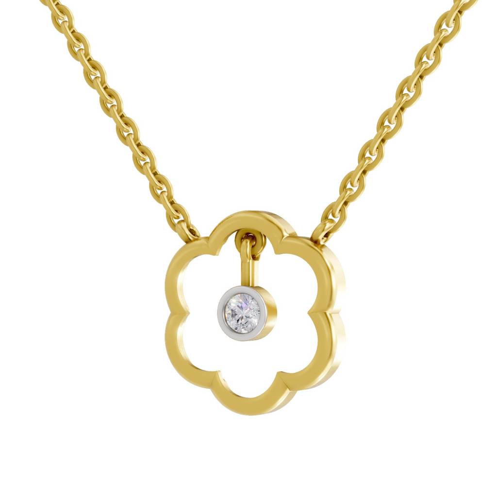 Lab Grown Diamond 0.11Ct 925 Sterling Silver Gold Plated Flora Shine Necklace : SQN19703-NK-925S-011CT