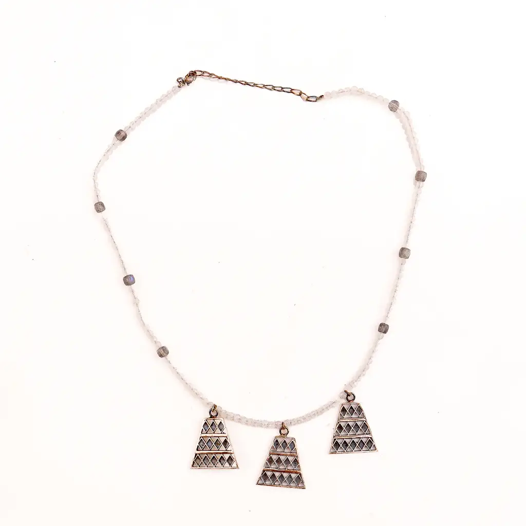 Silver Trapezoid Pendants Necklace With Moonstone : 42127255