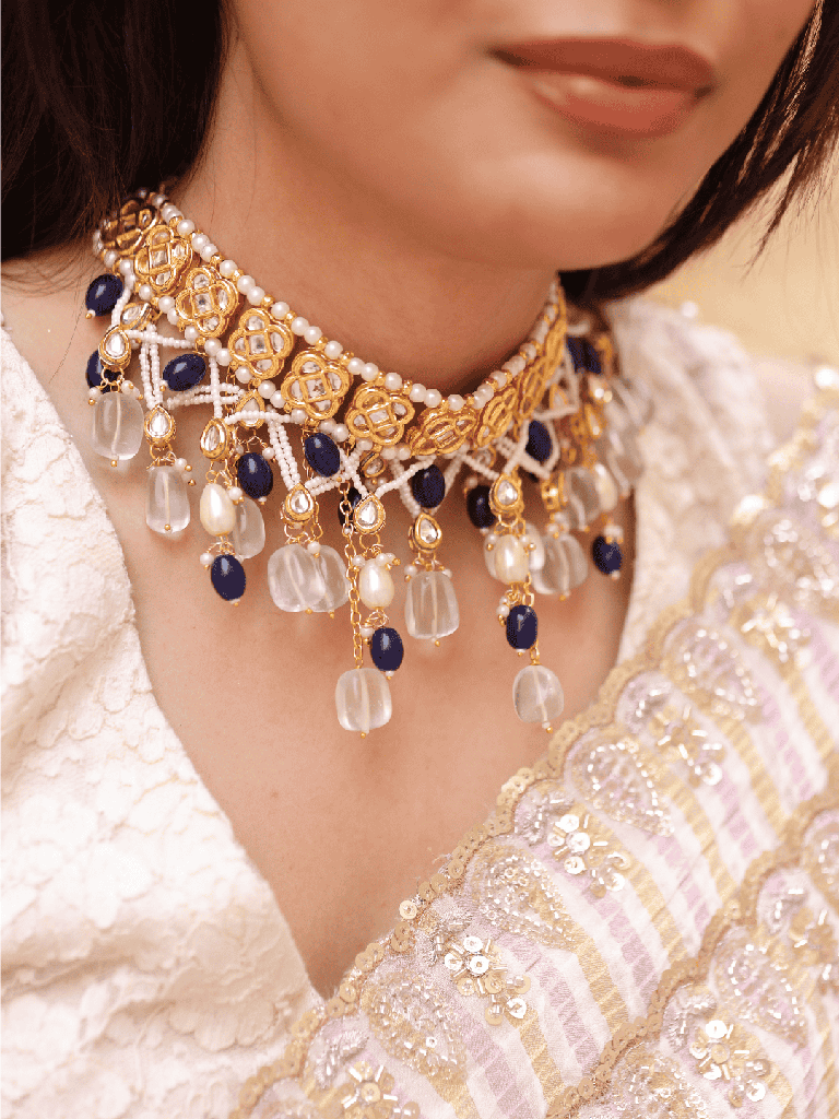 Samira Light Blue Pachi Kundan Necklace Set : 1058NKS25RA