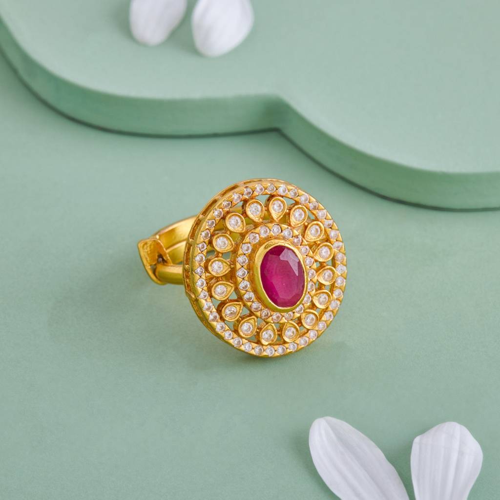 Ruby Gold Plated - Festive Temple Finger Ring - 454284 : 454284