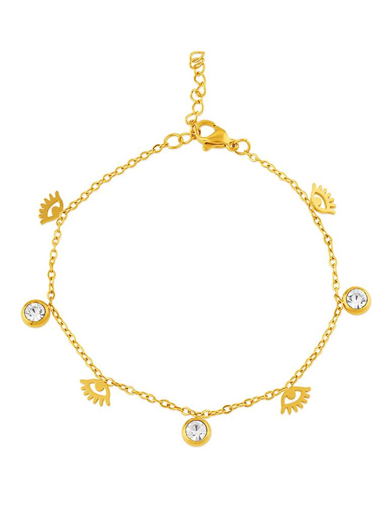 18K Gold Plated Sparkle Eyecharm Bracelet Stainless Steel Waterproof & Anti-Tarnish : B20ASSS0G