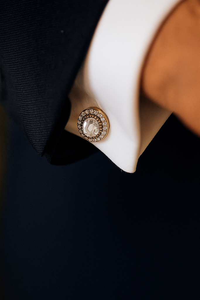 Oval Polki Classic Gold Finish Mens Cufflink Pair : 700010_2