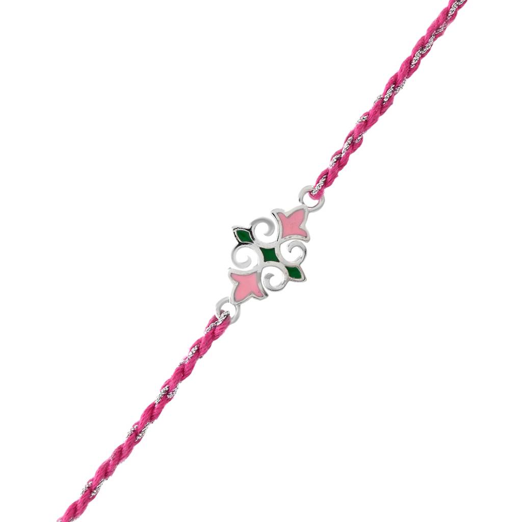 Sterling Silver Multicoloured Floral Thread Rakhi For Your Brother : 8905124531510