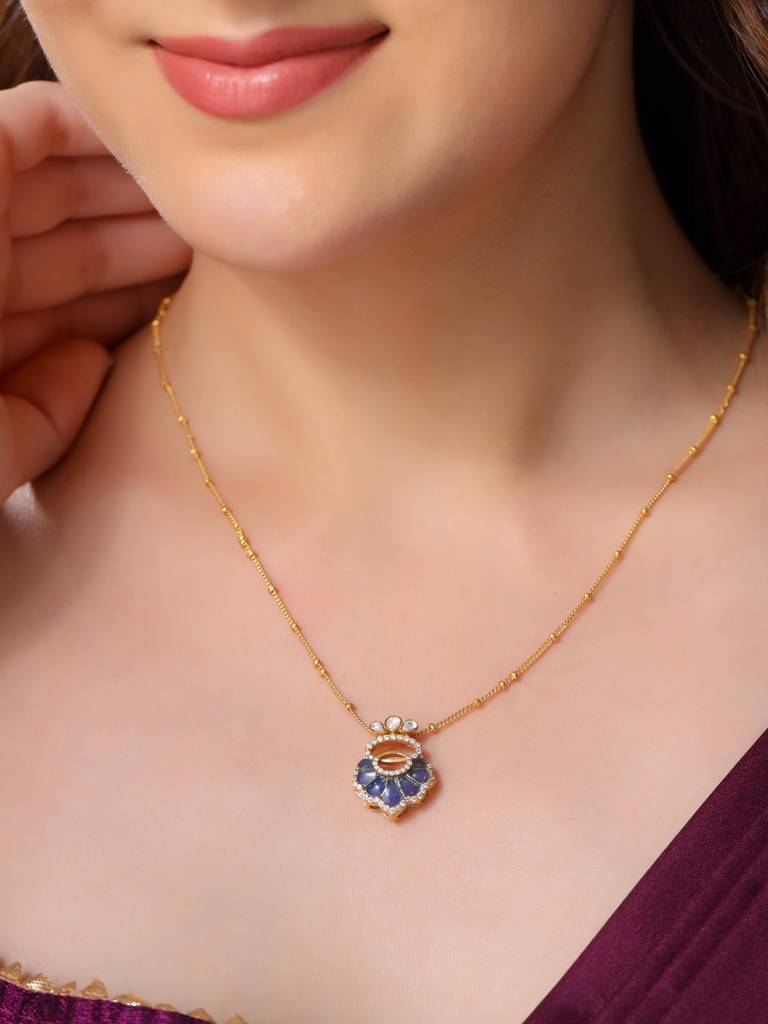 Moissanite & Polki Pendant In 925 Sterling Silver For Women : SILDWP024