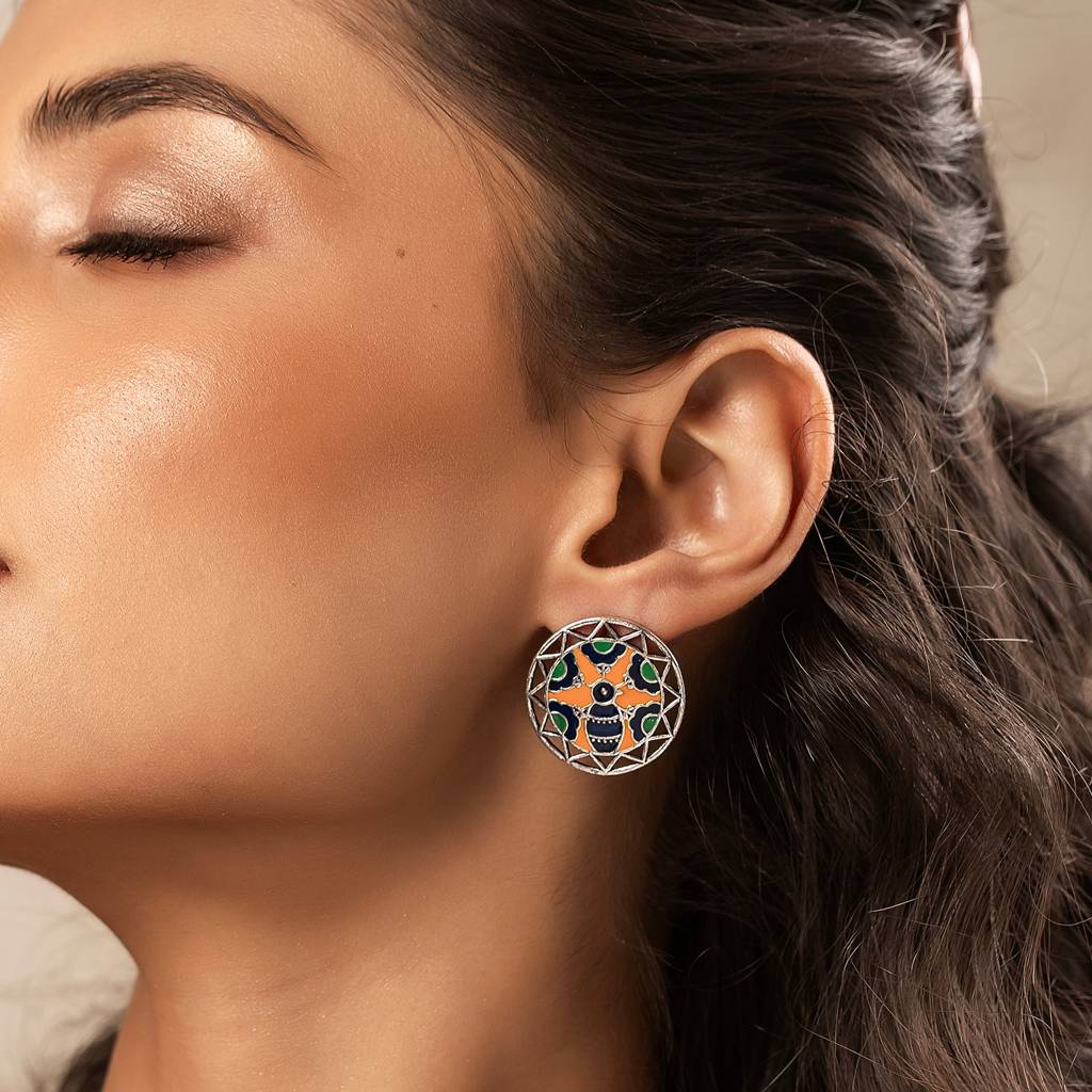 Madhubani Pakhi Pankh Oxidised Enamel Earrings : 8905124560961