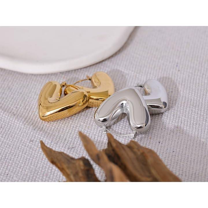 Aahana Curved Heart Hoops - Gold | 18K Gold Plated | Waterproof, Hypoallergenic & Anti-Tarnish : DSVDJY05250348