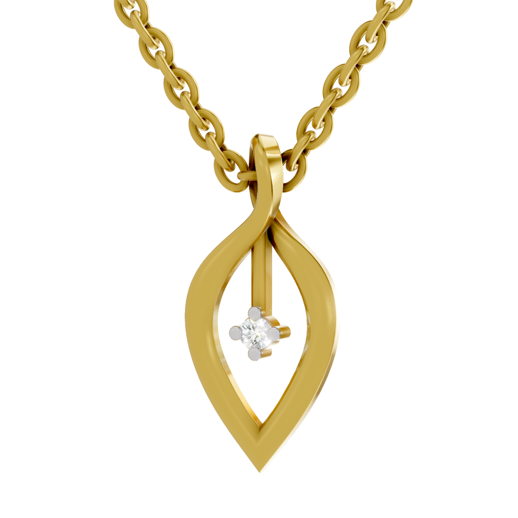 Lab Grown Diamond 0.02 Carat 925 Sterling Silver Gold Plated Lustre Leaf Pendant Necklace : SQPN20461-PD-925S-002CT
