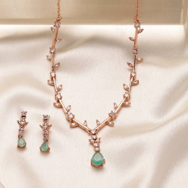 Exquisite Regal American Diamond Teardrop Necklace Set – Lightweight Majestic Jewelry For Bridesmaids & Cock : AD-854-RGMGNKER