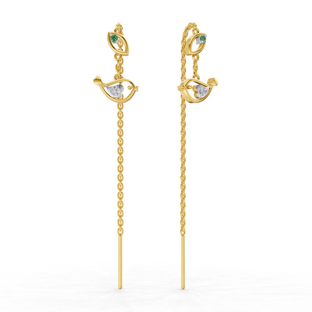 Lab Grown Diamond 0.06Ct 925 Sterling Silver Gold Plated Birdie Threader Earrings : SQT19732-EG-925S-006CT