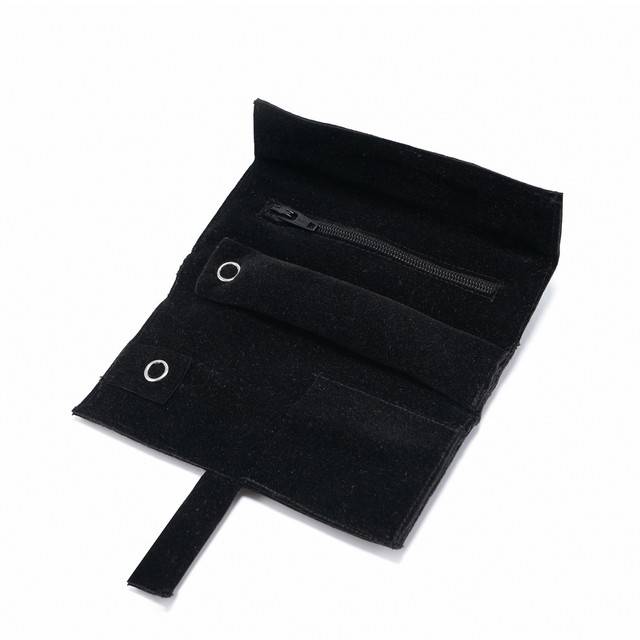 Handmade Embroidered Jewelry Storage Roll, Black Suede Fabric With Bugle Beads And Sequin Work : LM1031-Blk