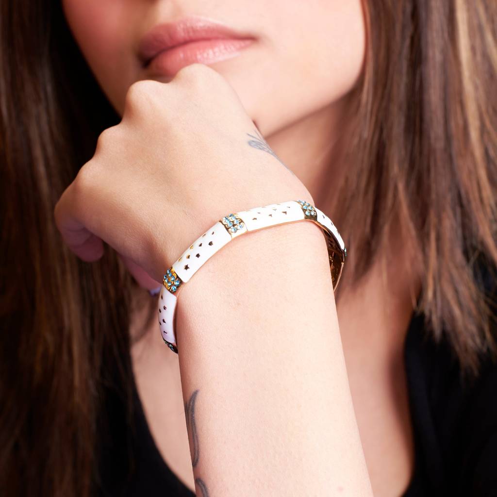 Opulent Gold Cuff Accents Bracelet : BS14118-G-WHT