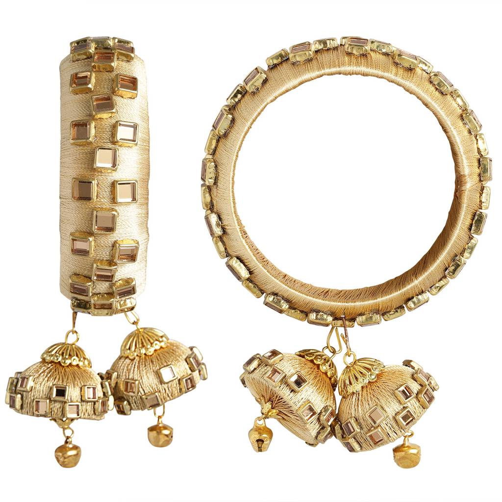 Peora Silk Thread Crystal Design With Dangling Jhumki Chuda Chura Bangle Set For Women : PF51B73CRM