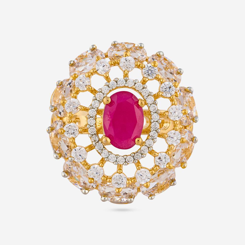 Rhodium-Gold - Plated Party Wear Zircon Finger Ring - 458702 : 458701