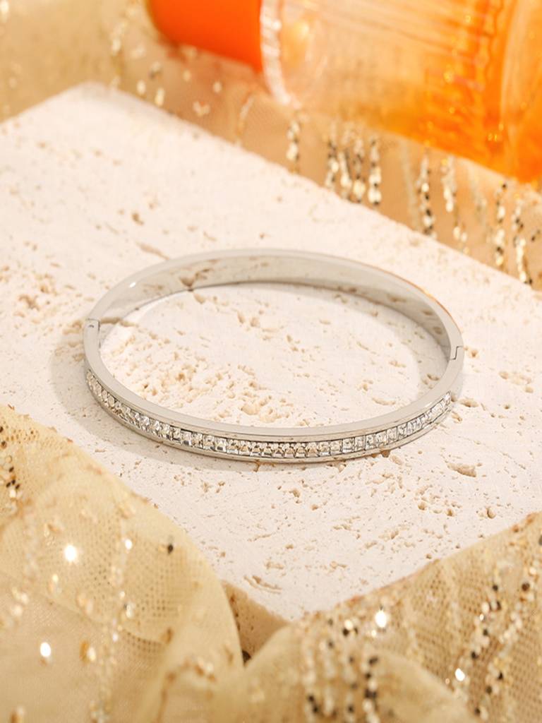 Mens White Zircon Openable Bangle Bracelet 18K Plated Anti-Tarnish : AHM0126B634S_M