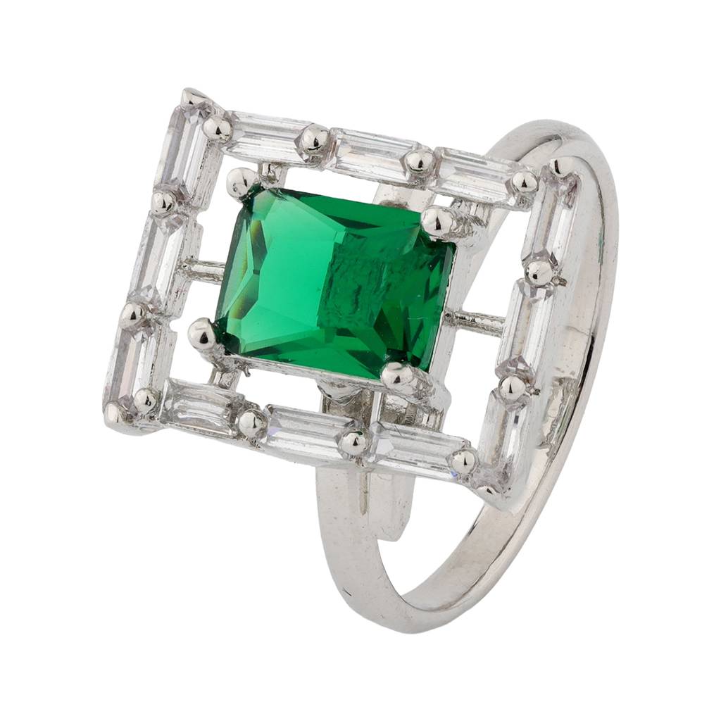 Sparkling Elegance Emerald Frame Statement Ring : 8905124569629