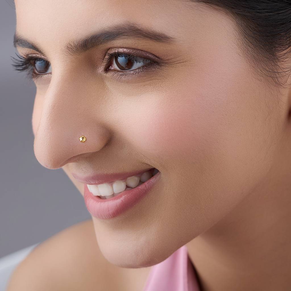 Yuvora 18K Yellow Gold Golden Bloom Nose Pin For Women | Screw Back Closure | Bis Hallmarked | Pure Gold Nos : DNP1042-18YG-IS