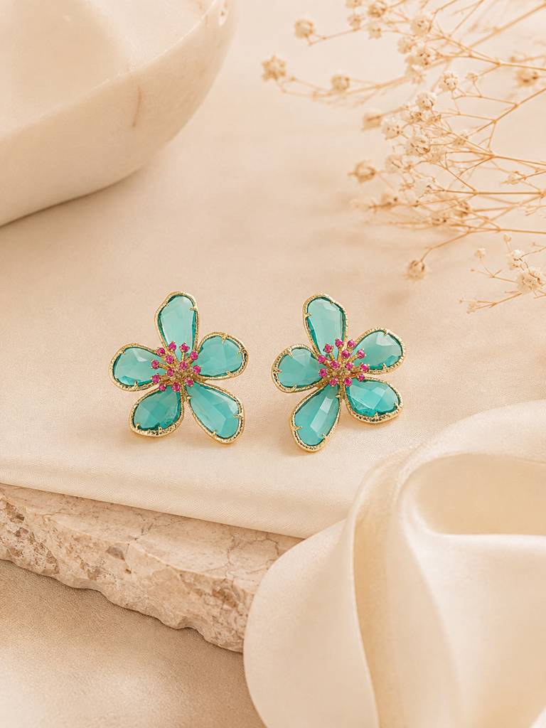 Turquoise Blossom Crystal Earring : AN-LJ-GR-0058-DE
