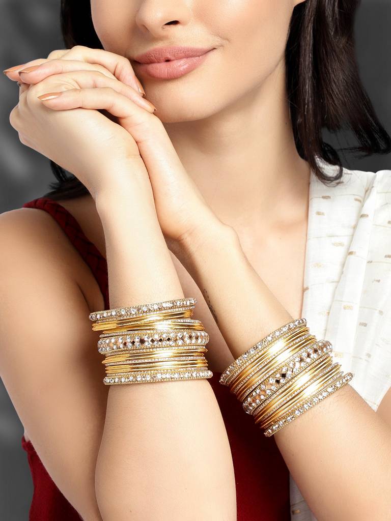 Diamond Metal Chuda Bangle Set Indian Traditional Bridal Wedding Fashion Jewellery For Women : PF51B36Y