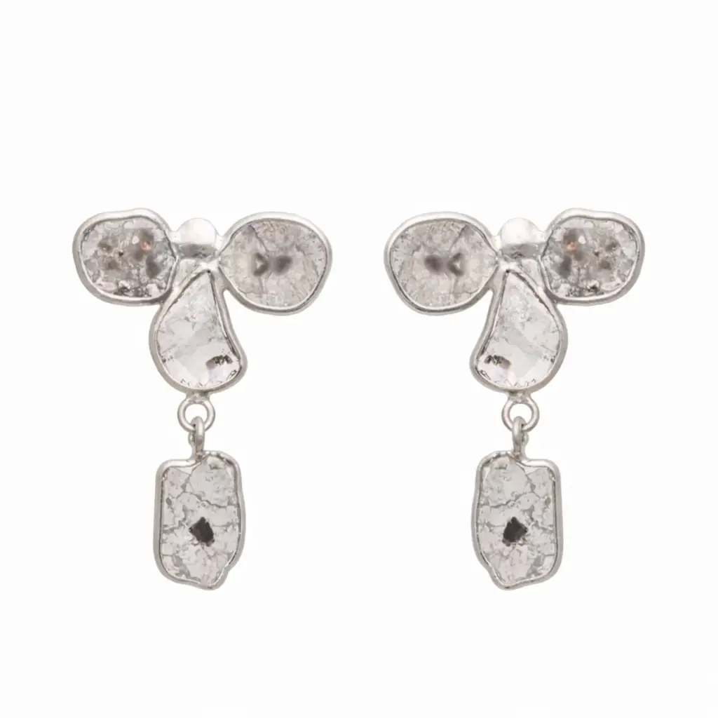 1.00 Ct Unshaped Polki Diamond Drop Earrings - 925 Sterling Silver : PLK-7