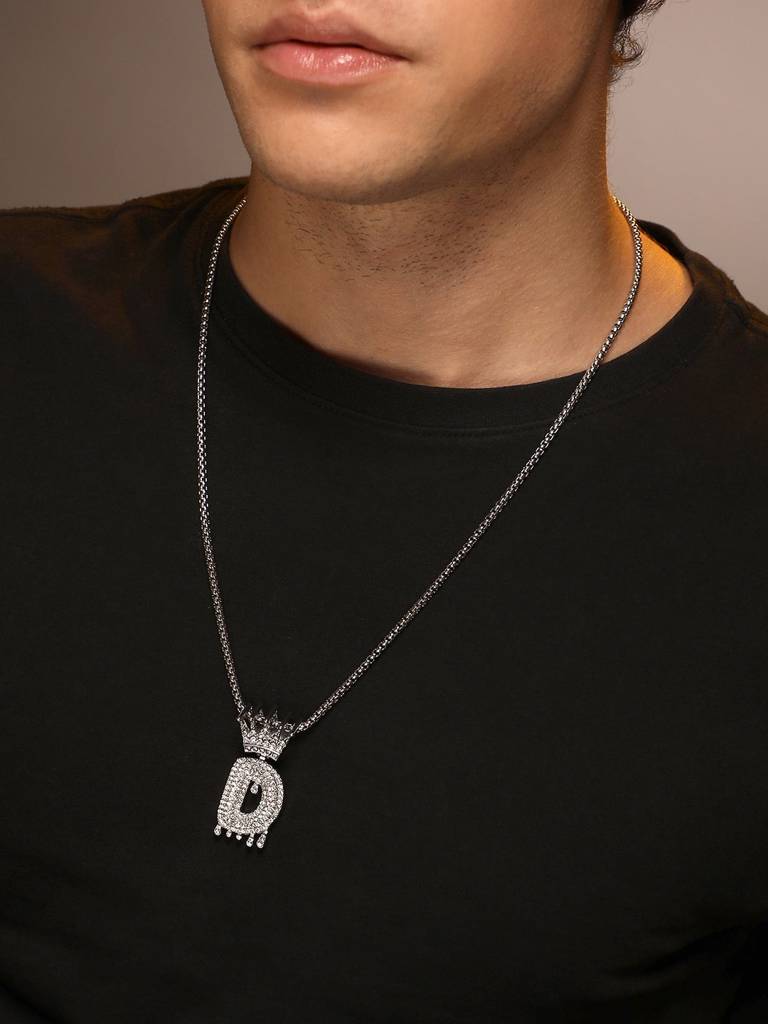 Men'S The Drip Alphabet Pendant Necklace - Metallic Silver : FANC1096-D