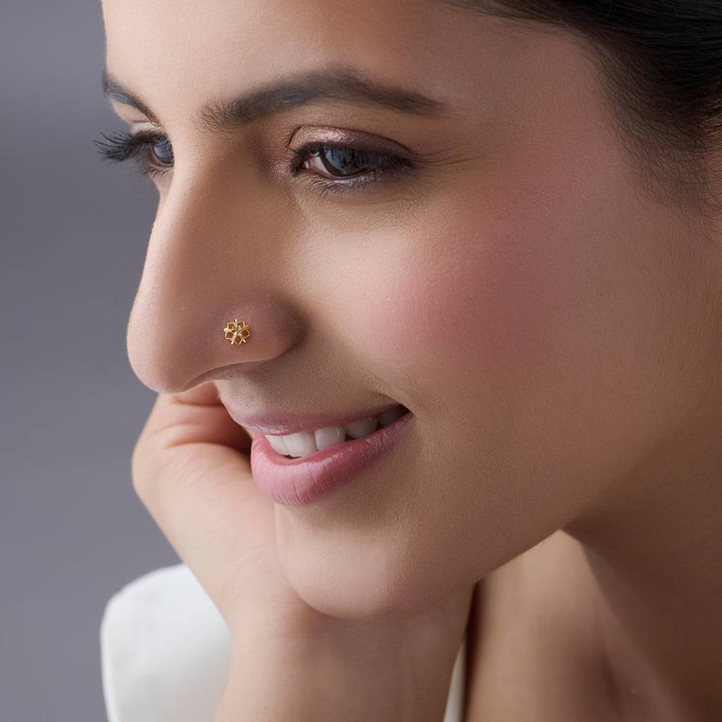 Yuvora 18K Yellow Gold Aurora Filigree Nose Pin For Women | Screw Back Closure | Bis Hallmarked | Pure G : PCNP1030-DC-18YG-IS