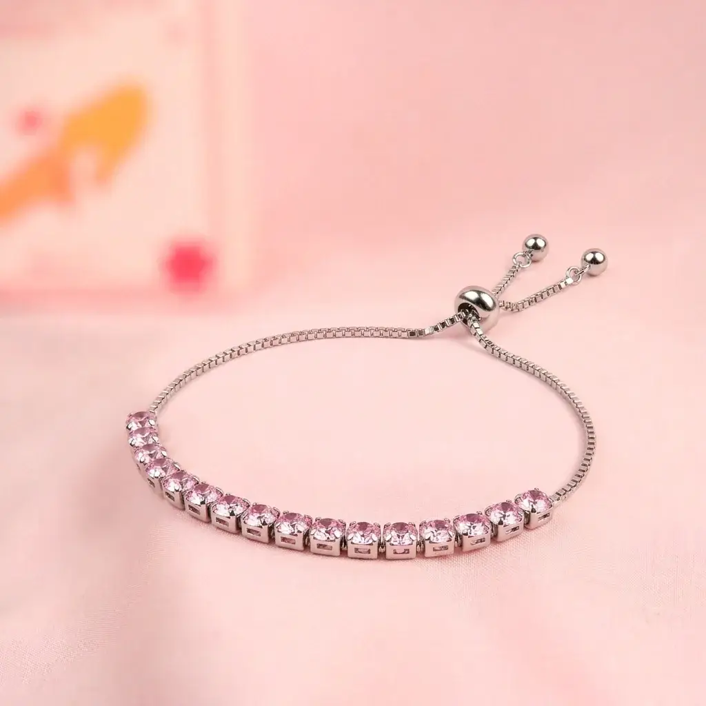 Maa, Every Moment Is Yours Radiance Oval Ring With Pink Tennis Bracelet & Girl Boss Salty Watch Ring Set F : WRNRC-271-S-PNK-1