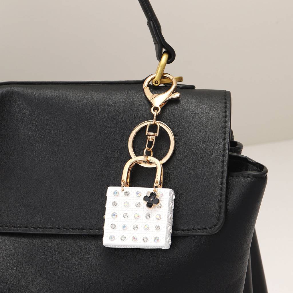 Studded Handbag Themed Bag Charm : C-BG-0056-G-WH
