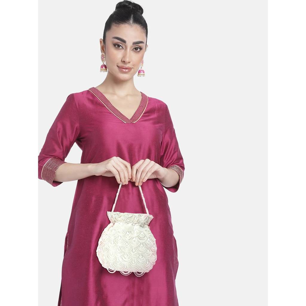 Potli Bags For Women Evening Bag Clutch Ethnic Bride Purse With Drawstring (P37Bl) : P37W