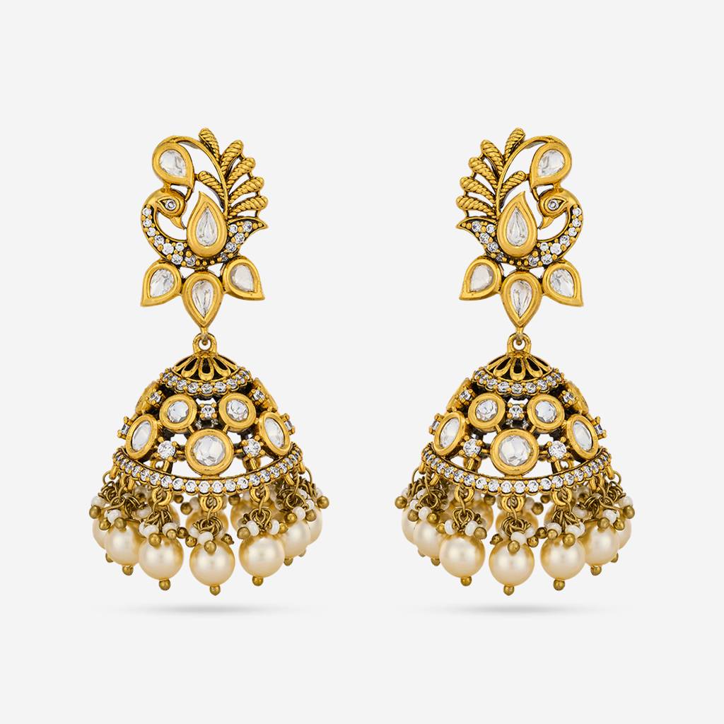 White Victorian - Plated Bridesmaid Kundan Earring - 467964 : 467964