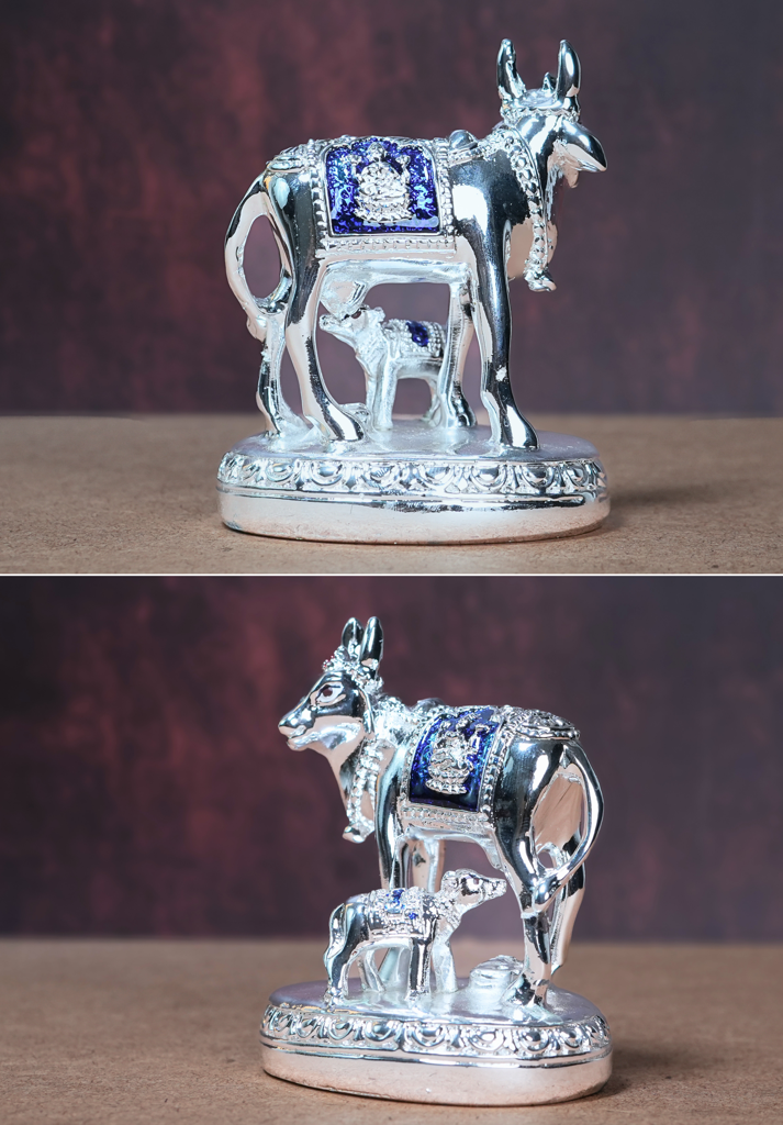 999 Silver Divya Kamadhenu Cow And Calf Figurine : SMK-GFT-HDC-004