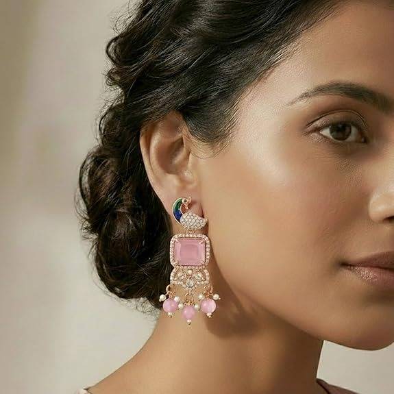 Rose Gold Peacock Dangle Earrings : AD-934-RGMPERER