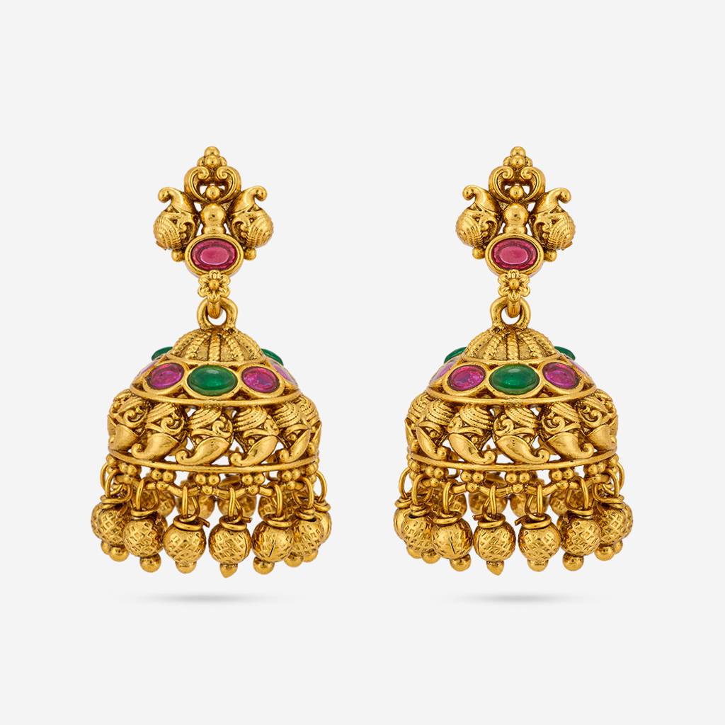Ruby-Green Gold - Plated Festive Antique Earring - 460583 : 460583