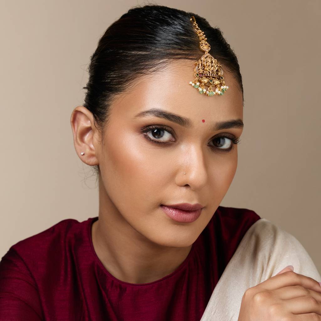 Ruby-Green Gold Plated - Bridesmaid Antique Tikka - 452830 : 452830