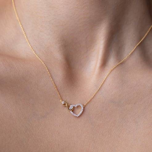18K Gold Vermeil Interlocking Infinity Heart Pendant Necklace With Cz Daimond : KNC0072-Gold