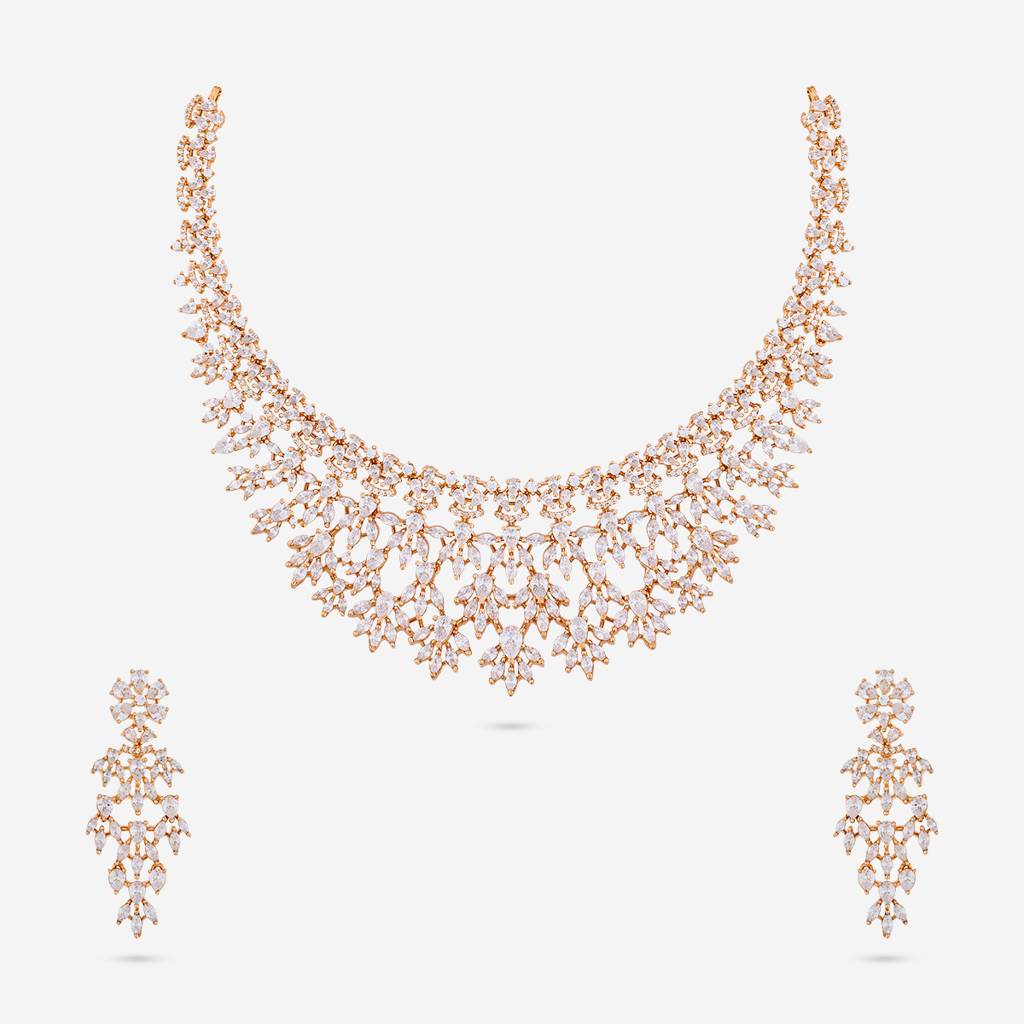 White Gold-Rose - Plated Party Wear Zircon Necklace - 469789 : 469789