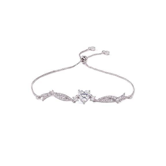 White Silver Plated Charm Bracelet For Women Cubic Zirconia & Crystal Studded Casual & Festive Wear Jewellery Gift  : PX9B233S