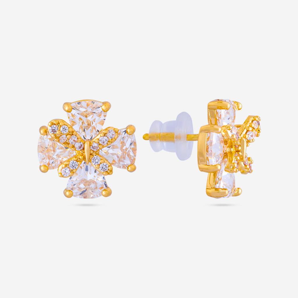 White - Plated Casual Wear Trendy Zircon Earring - 466994 : 466994