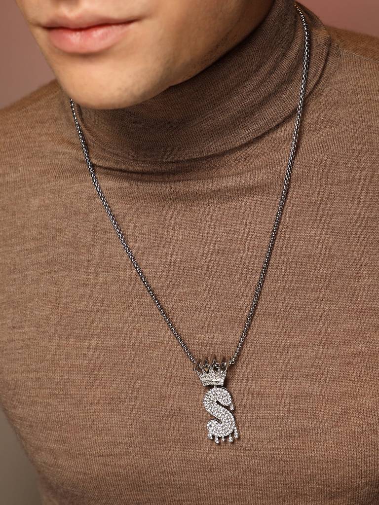 Men'S The Drip Alphabet Pendant Necklace - Metallic Silver : FANC1096-S