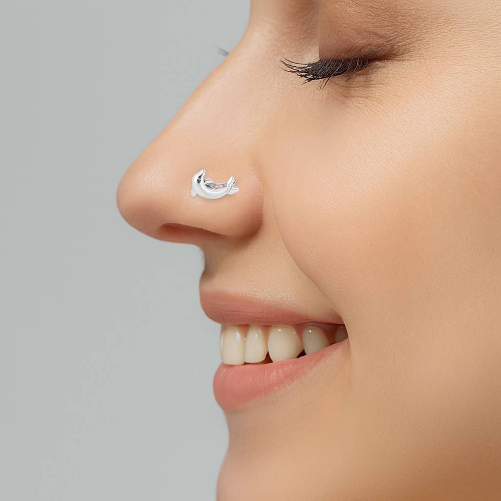 Ocean-Inspired Dolphin Nose Pin - Sterling Silver : NP00011_925S_OXX