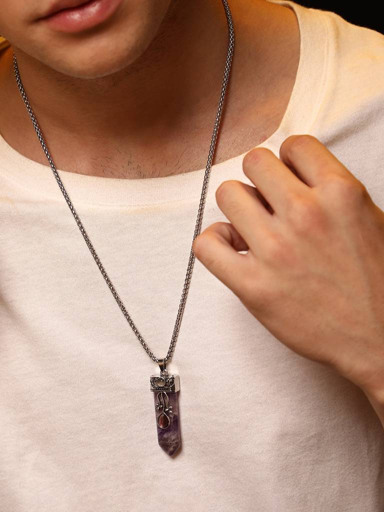 Men'S The Flora Crystal Pendant Necklace - Amertyst Purple : FAPD1112