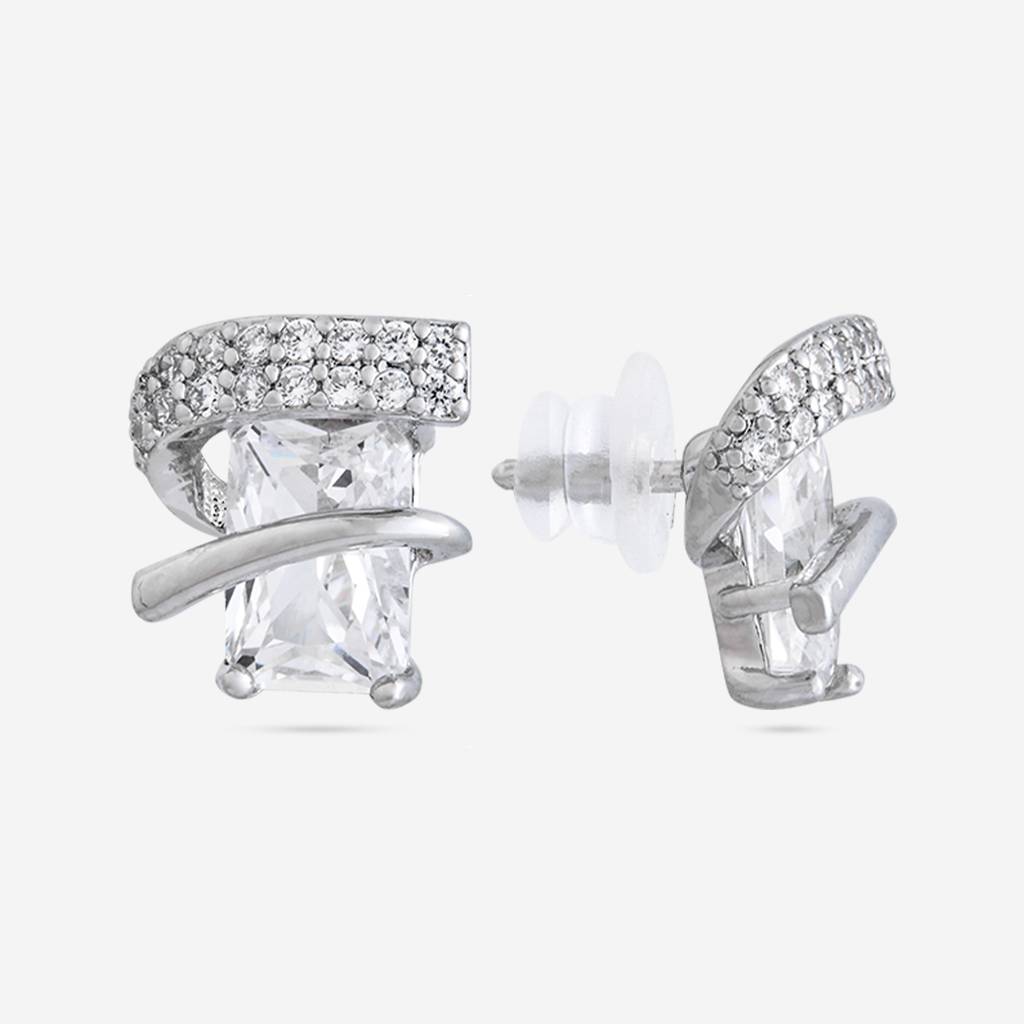 White - Plated Casual Wear Trendy Zircon Earring - 466997 : 466998