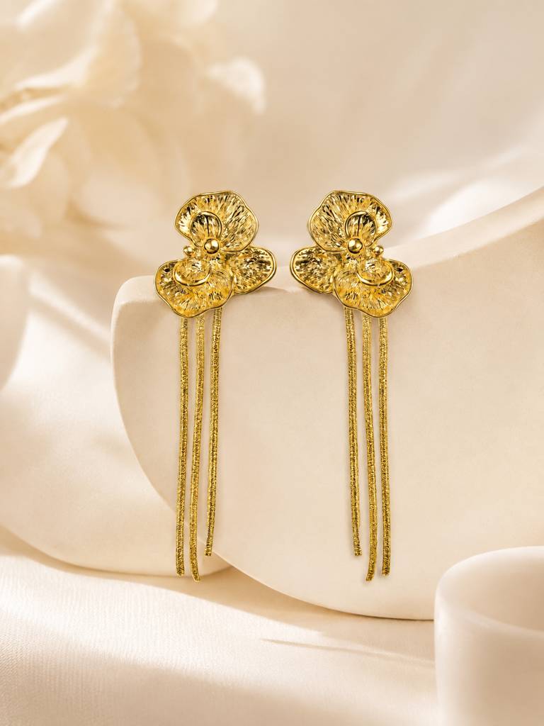 Golden Floral Tassel Earrings : AN-LJ-GO-0062-DE