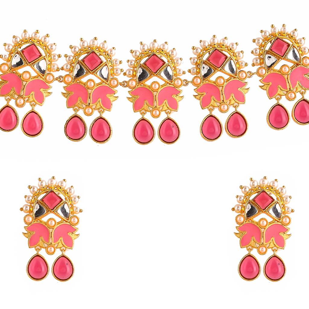 Forever More Tulips Enamelled White Pearls Jewellery Set : 8905124497861