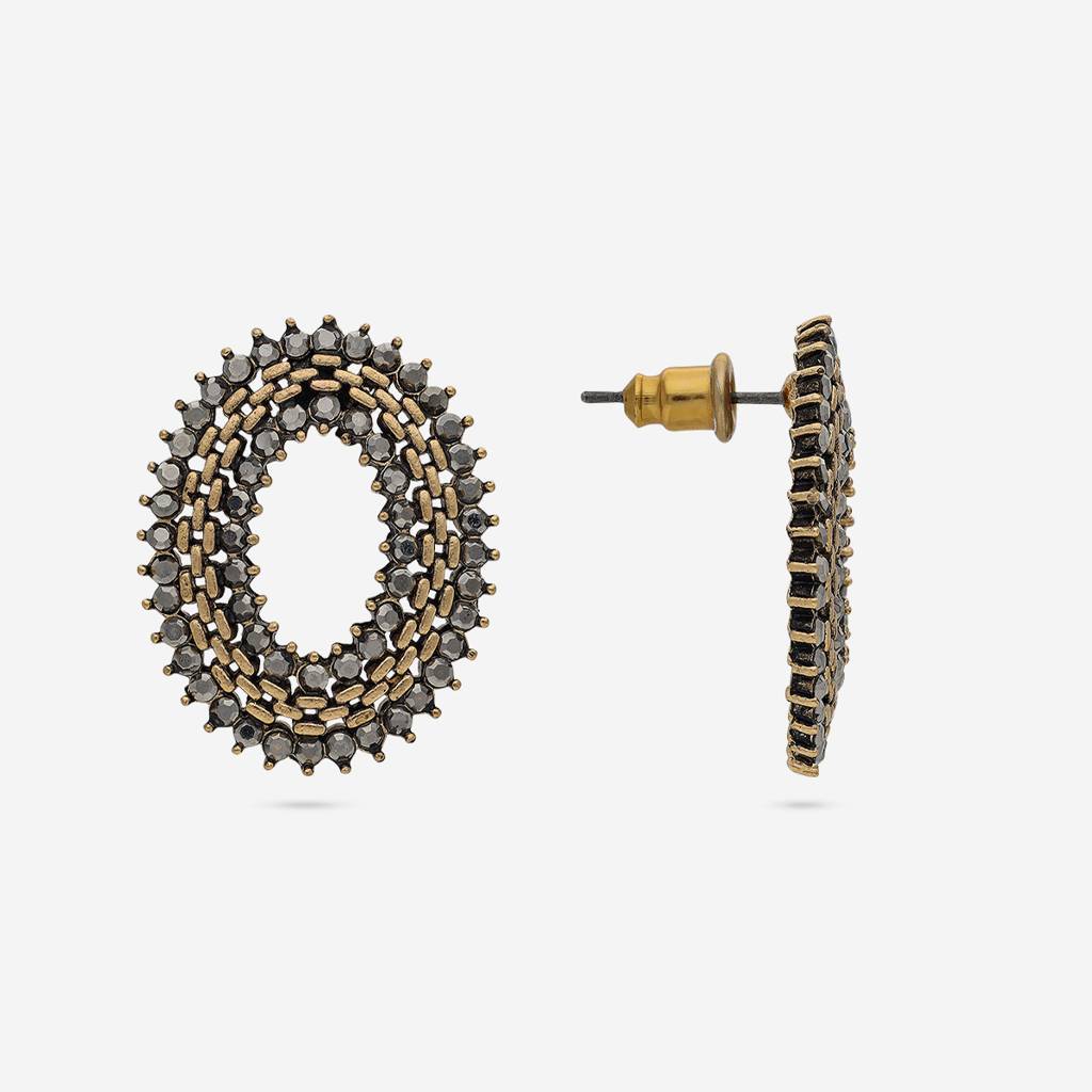 Grey Oxidised - Plated Casual Wear Trendy Earring - 450520 : 450521