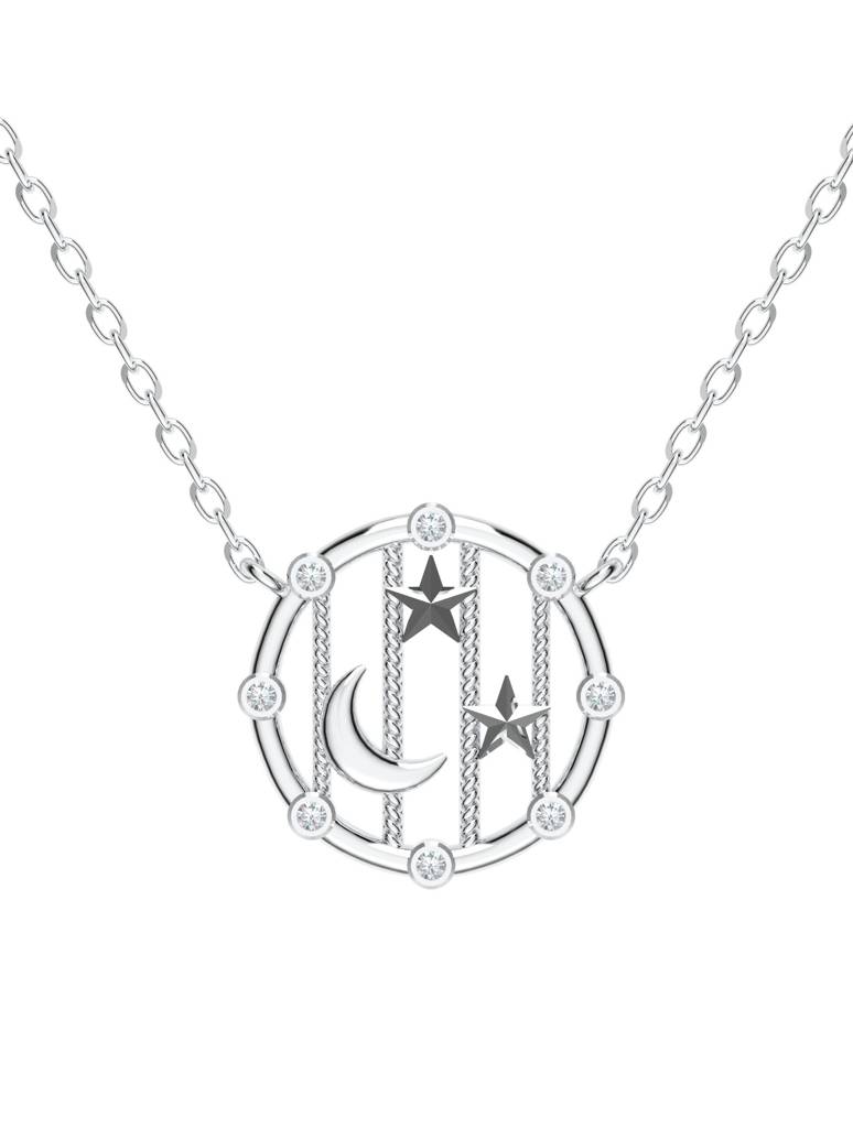 925 Sterling Silver Celestial Dream Catcher Moissanite Pendant With Chain : SILLUXP005_S