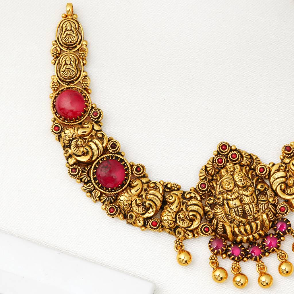 Gold Plated Annam Nakash Ruby Short Necklace For Women : SKN26M8705