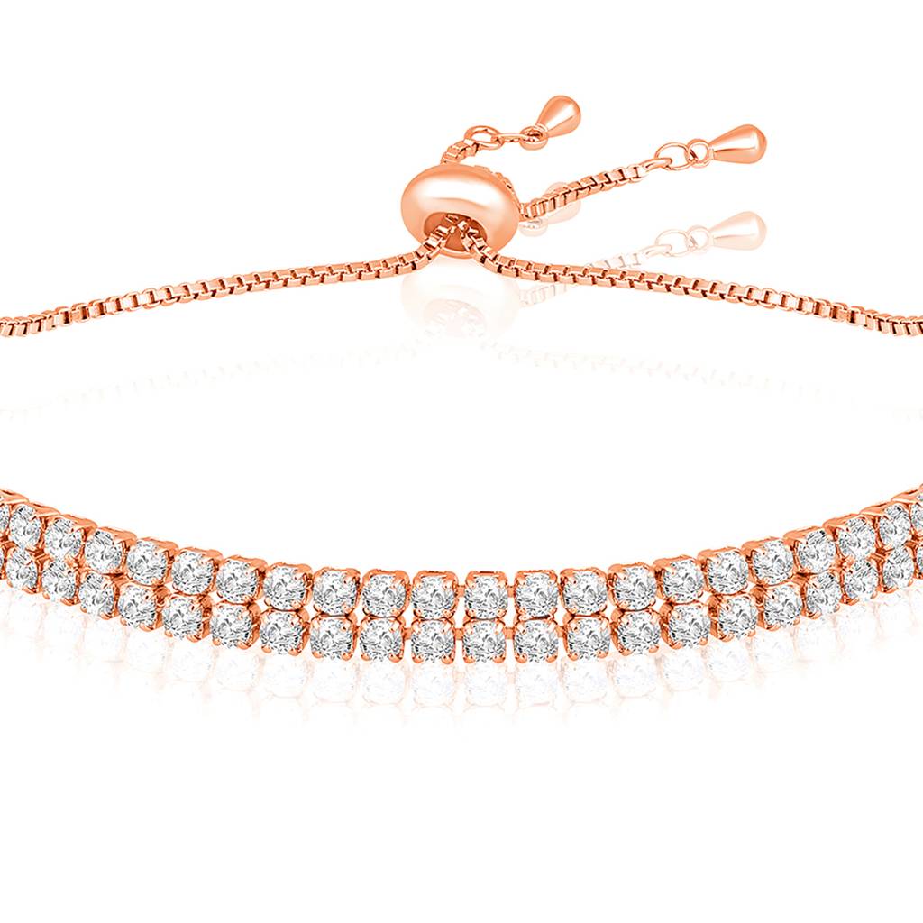Rose Gold Plated Cubic Zirconia Studded Adjustable Fancy Tennis Bracelet Contemporary Jewellery For Women & Girls Va : PX8B83C
