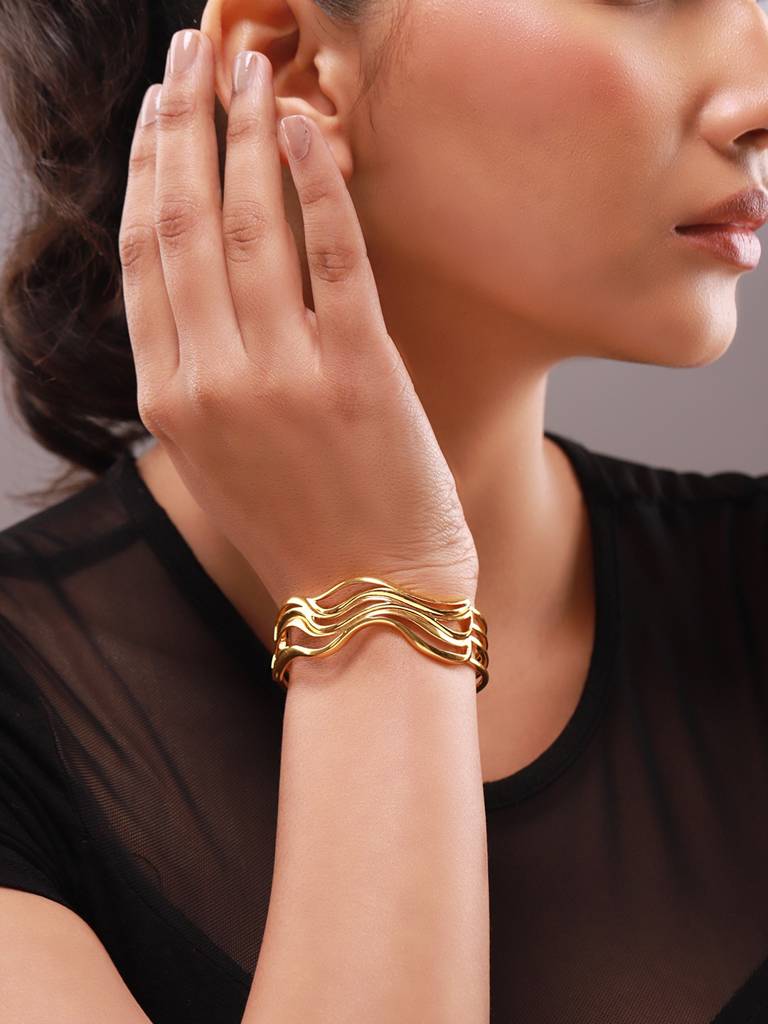 Flow Tide Golden Wave Cuff Adjustable Bracelet : 8905124576771